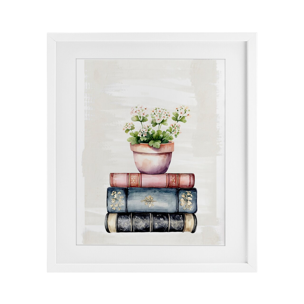 Stupell Industries Floral Stacks with Vintage Books Framed Print Under Glass, design by Kim Allen